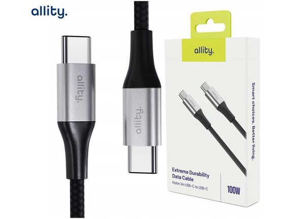 ALLITY kabel AUC-01, USB-C na USB-C, 100W, 2m, črna