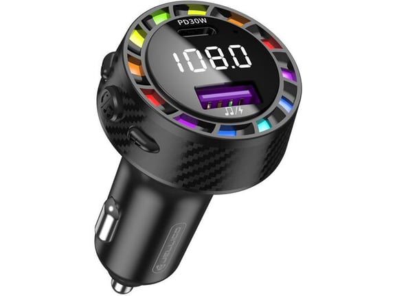 Jellico FM21 bluetooth prostoročna naprava FM Transmiter + avtopolnilec USB A in USB-C 30W