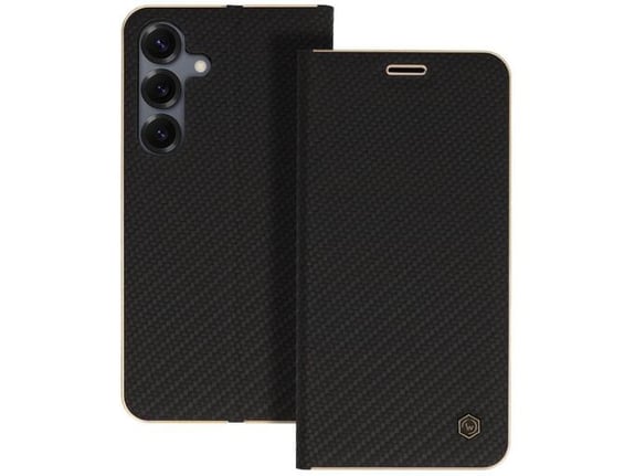 HAVANA Premium preklopna torbica Samsung Galaxy A56 - carbon črna z zlatim robom