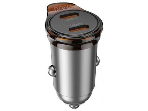 HOCO avtopolnilec NZ16B QC PD 45W 3A z 2x Type C za Samsung, Apple - siv