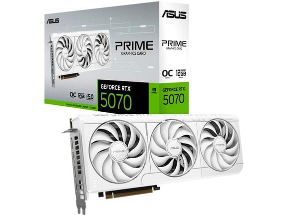 ASUS grafična kartica GeForce RTX 5070 Prime White OC Edition 12GB GDDR7, PRIME-RTX5070-O12G-WHITE, 90YV0M19-M0NA00