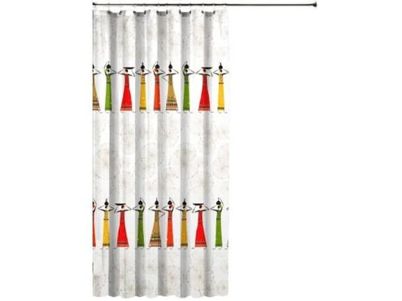 PRIRESA zavesa za tuš AFRICA 180x200 cm | Vodoodporna tekstilna kopalniška zavesa s potiskom + 12 plastičnih obročev