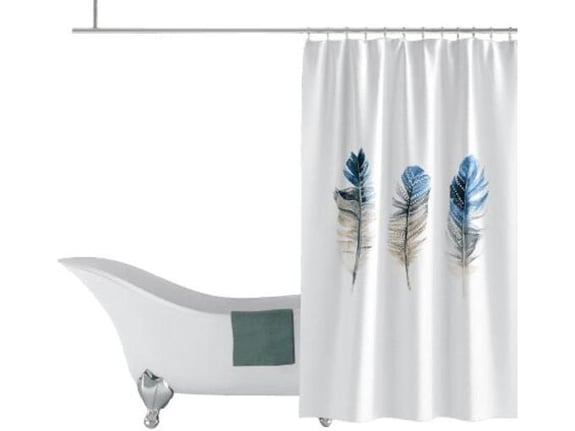 PRIRESA zavesa za tuš PLUME 180x200 cm | Vodoodporna tekstilna kopalniška zavesa s potiskom + 12 plastičnih obročev