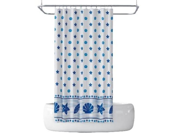 PRIRESA zavesa za tuš MIDYE 180x200 cm | Vodoodporna tekstilna kopalniška zavesa s potiskom + 12 plastičnih obročev