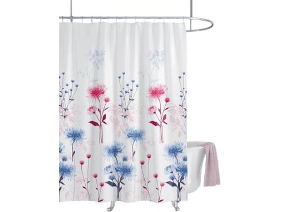 PRIRESA zavesa za tuš JASIONE 180x200 cm | Vodoodporna tekstilna kopalniška zavesa s potiskom + 12 plastičnih obročev