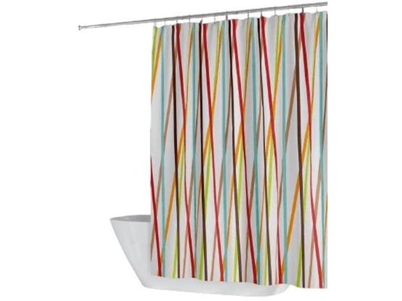 PRIRESA zavesa za tuš STRIPE 180x200 cm | Vodoodporna tekstilna kopalniška zavesa s potiskom + 12 plastičnih obročev