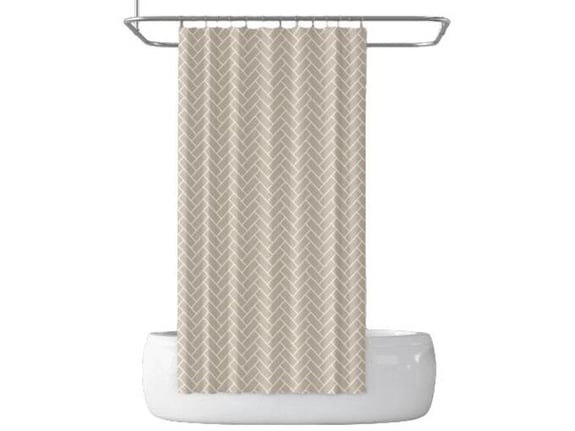 PRIRESA zavesa za tuš KARO 180x200 cm | Vodoodporna tekstilna kopalniška zavesa s potiskom + 12 plastičnih obročev