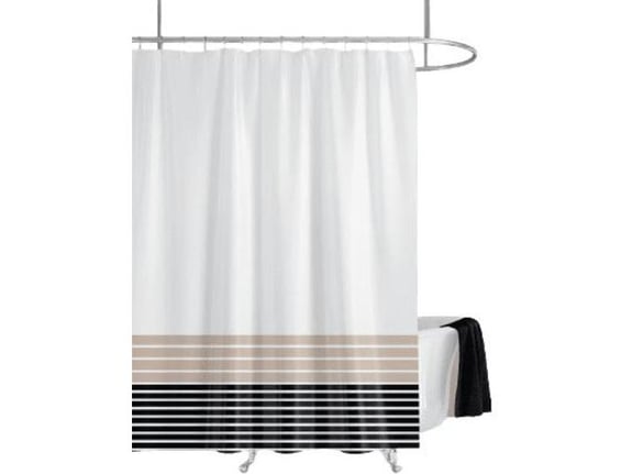 PRIRESA zavesa za tuš LINE 180x200 cm | Vodoodporna tekstilna kopalniška zavesa s potiskom + 12 plastičnih obročev