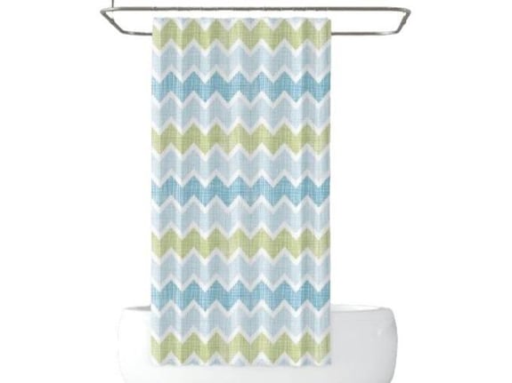 PRIRESA zavesa za tuš ZIGZAK 180x200 cm | Vodoodporna tekstilna kopalniška zavesa s potiskom + 12 plastičnih obročev