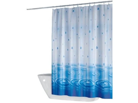 PRIRESA zavesa za tuš DROP 180x200 cm | Vodoodporna tekstilna kopalniška zavesa s potiskom + 12 plastičnih obročev