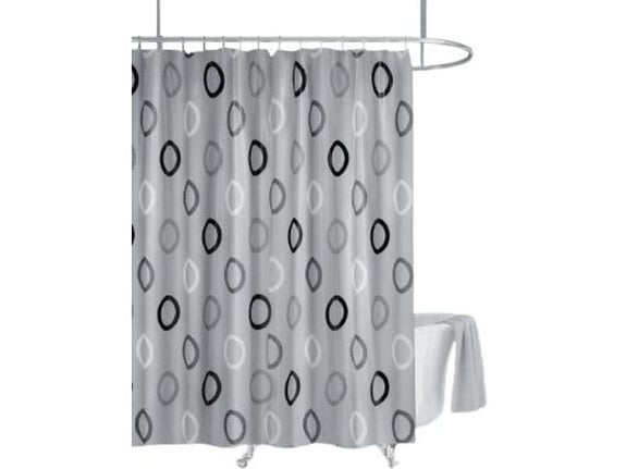 PRIRESA zavesa za tuš RINGS 180x200 cm | Vodoodporna tekstilna kopalniška zavesa s potiskom + 12 plastičnih obročev