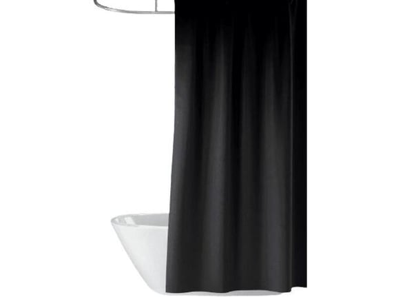PRIRESA zavesa za tuš BLACK 180x200 cm | Vodoodporna tekstilna kopalniška zavesa s potiskom + 12 plastičnih obročev