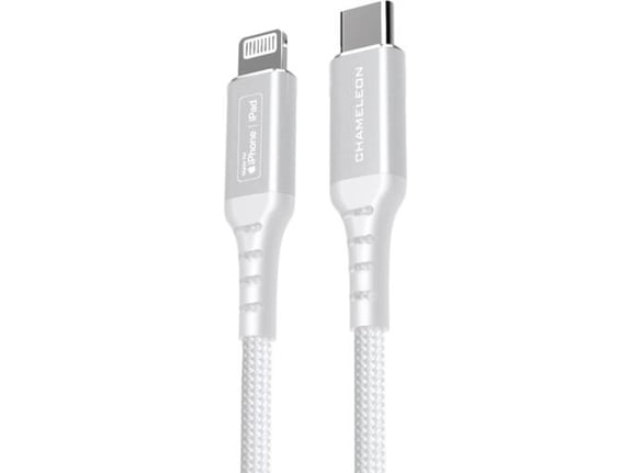 Chameleon USB-C na Lightning kabel, 480Mbps, 60W MFi (2m) - podatkovni in polnilni kabel - najlon bela