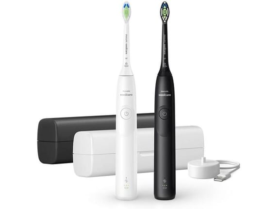 PHILIPS Sonicare 5300 HX7109/01 – set 2 soničnih zobnih ščetk (črna & bela), senzor pritiska, etuiji