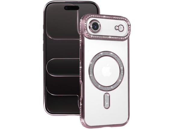 ONASI silikonski ovitek Luxury MagSafe za iPhone 17 Air, prozorna roza z bleščicami