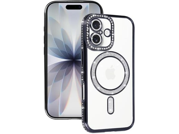 ONASI silikonski ovitek Luxury MagSafe za iPhone 17, prozorna črna,