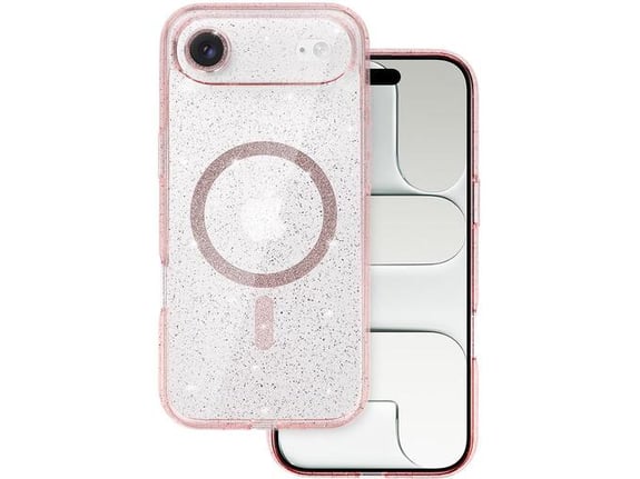 ONASI silikonski ovitek Glitter MagSafe za iPhone 17 Air, prozorna roza, z bleščicami