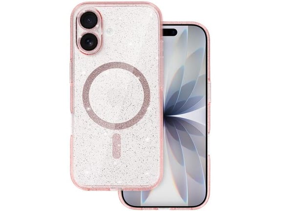 ONASI silikonski ovitek Glitter MagSafe za iPhone 17, prozorna roza