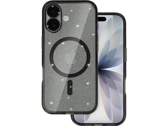 ONASI silikonski ovitek Glitter MagSafe za iPhone 17, prozorno črna z bleščicami