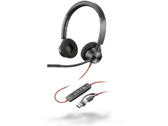 POLY žične naglavne slušalke z mikrofonom Blackwire 3320, črna