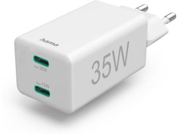 HAMA polnilec, 35 W, PD, QC, 2x USB-C