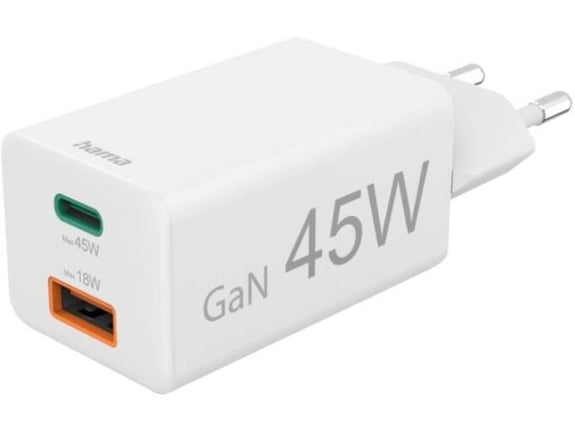 HAMA polnilec 201993, 45 W, PD, GaN, USB-C, USB-A