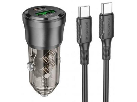 BOROFONE BZ325 avtopolnilec Type C (20W) USB A (18W) PD 38W QC 3.0 s kablom Type C - Type C 1m - črn