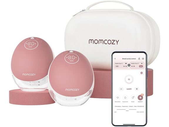 MOMCOZY dvojna električna prsna črpalka M9 Mobile Flow hands-free za dojenje cozy red