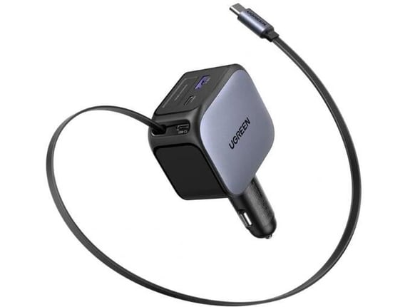 UGREEN avtomobilski polnilec z vgrajenim kablom 55910B, 145 W, PD, QC, USB-C, USB-A