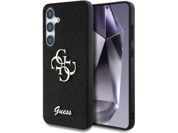 GUESS ovitek za silikonski GUHCS25SHG4SGK Samsung Galaxy S25 5G, črn z bleščicami in zlatim logom