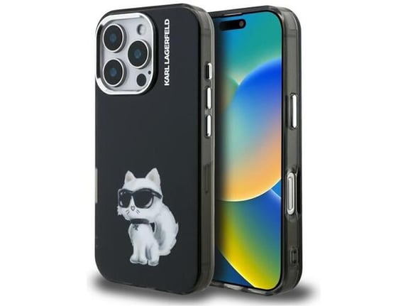 KARL LAGERFELD ovitek za iPhone 16 Pro Max, črna z motivom Choupette
