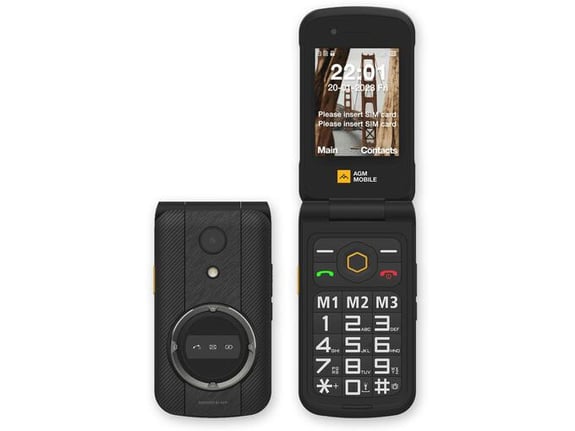 AGM Odporni preklopni telefon na tipke Flip M8 (4G) DS, IP68/IP69K/MIL-STD-810H, črn