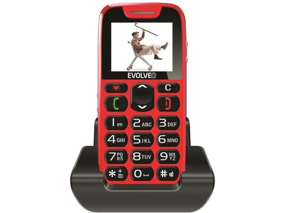EVOLVEO telefon na tipke za starejše s polnilnim stojalom EasyPhone, rdeča