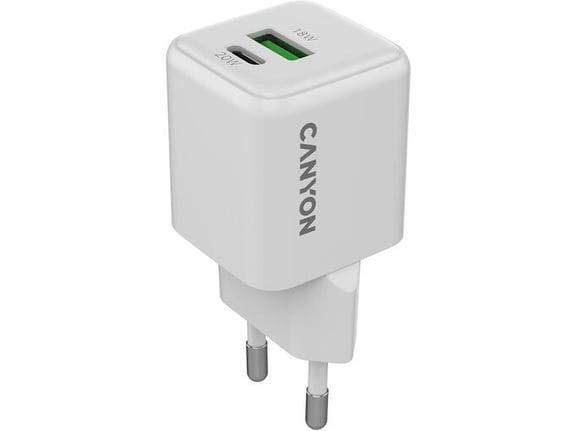 CANYON polnilec CU20AC, 20 W, PD QC, GaN, USB-C, USB-A