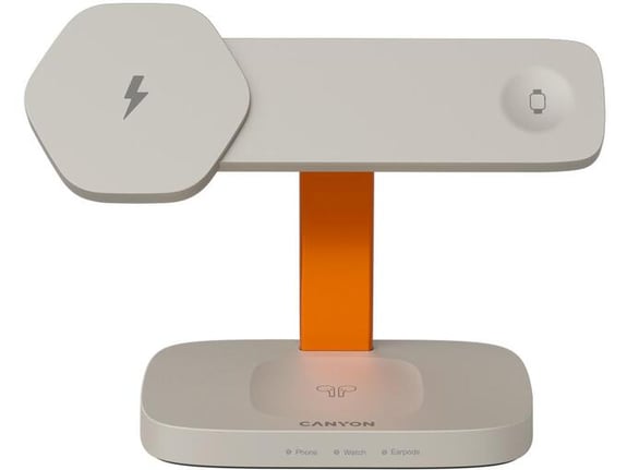 CANYON Wireless Charging Station Hexagon 310 3in1 LightGrey/Orange CNS-WCS310LGOR