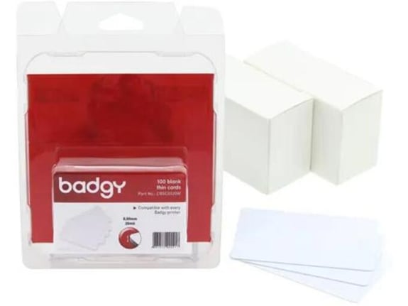 BADGY CBGC0030W PVC kartice za tisk CR80, 30 mil (0,76 mm), 100 kos, bele