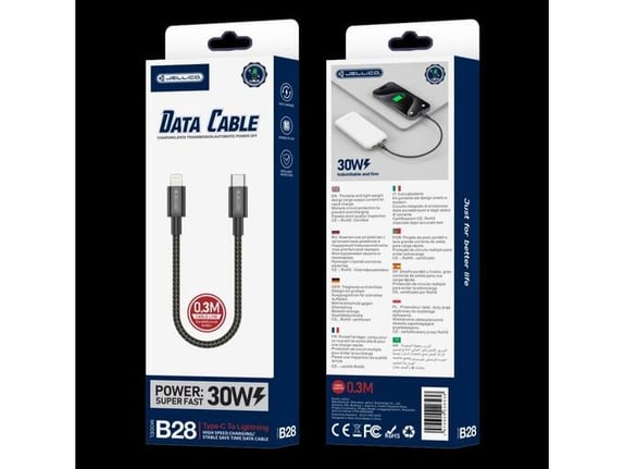 JELLICO USB kabel B28, USB-C/Lightning, 0,3m