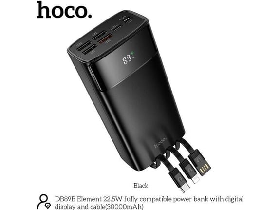 HOCO powerbank BD89B, 30.000 mAh, 22,5 W, črna