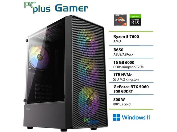 PCPLUS gaming namizni računalnik Ryzen 5 7600/16GB/SSD 1TB/RTX 5060 8GB/Windows 11 Home 148150