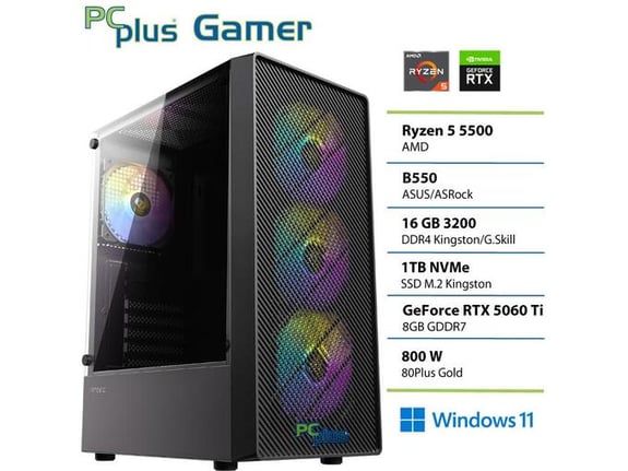 PCPLUS gaming namizni računalnik AMD Ryzen 5 5500/16GB/SSD 1TB/RTX 5060 Ti 8GB/Windows 11 Home