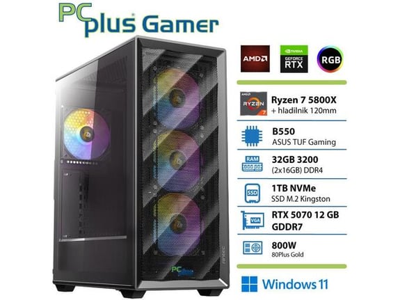 PCPLUS gaming namizni računalnik Ryzen 7 5800X/32GB/SSD 1TB/RTX 5070 12GB/Windows 11 Home 147757