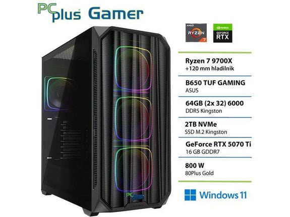 PCPLUS gaming namizni računalnik Ryzen 7 9700X/64GB/SSD 2TB/RTX 5070 Ti 16GB/Win 11 Home
