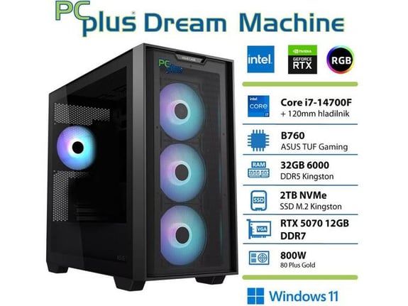 PCPLUS gaming namizni računalnik Dream machine Core i7-14700F/32GB/2TB NVMe SSD/RTX 5070 12GB/Windows 11 Home 147741