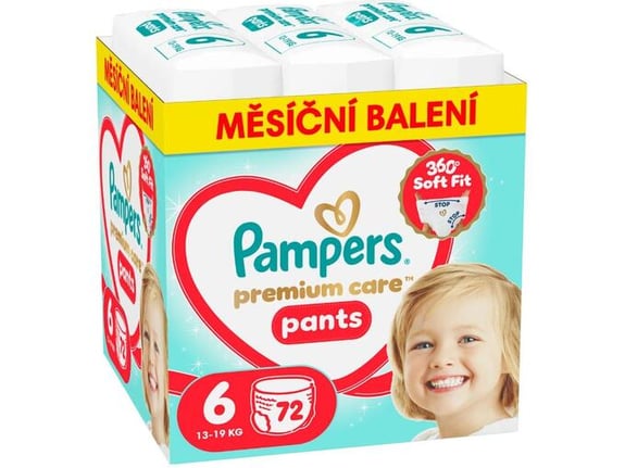 PAMPERS hlačne plenice Premium Care, velikost 6 (13–18 kg), 72 kosov