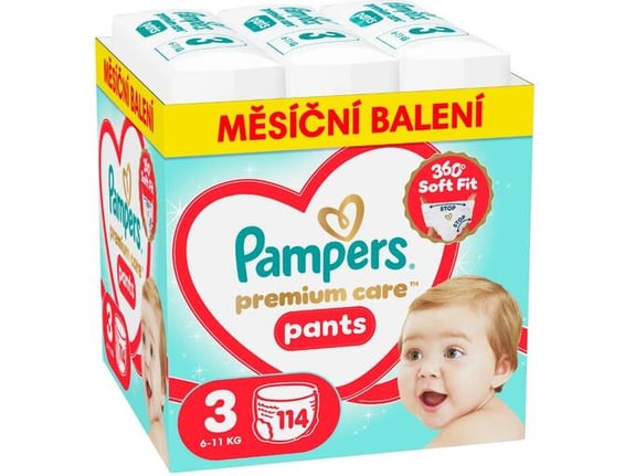 PAMPERS hlačne plenice Premium Care, velikost 3 (6–11 kg), 114 kosov