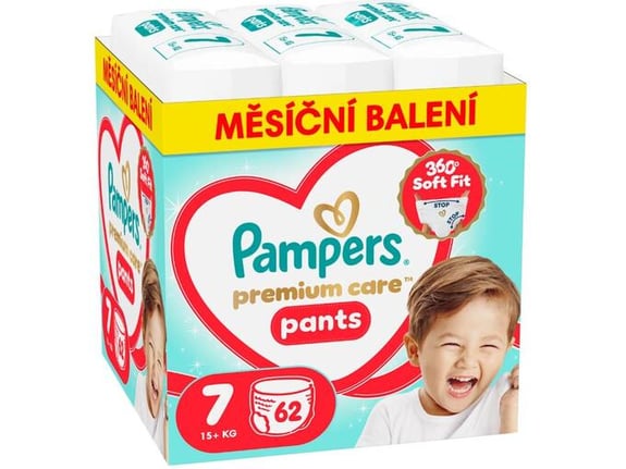 PAMPERS hlačne plenice Premium Care, velikost 7 (15+ kg), 62 kosov