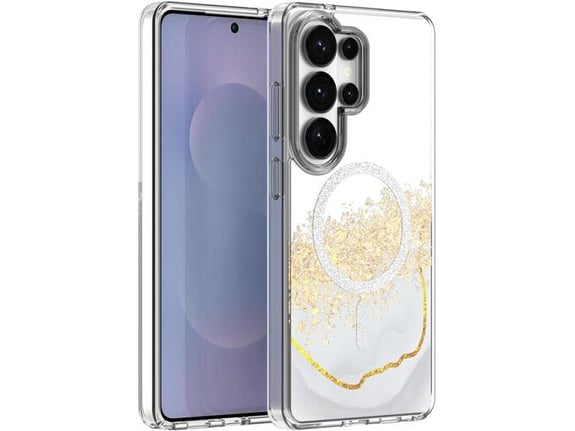 ONASI ovitek za Marmor Glitter MagSafe Samsung Galaxy S26 Ultra 5G, prozorno bel z bleščicami