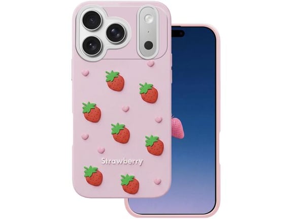 ONASI ovitek za silikonski Jagoda iPhone 17 Pro Max, roza