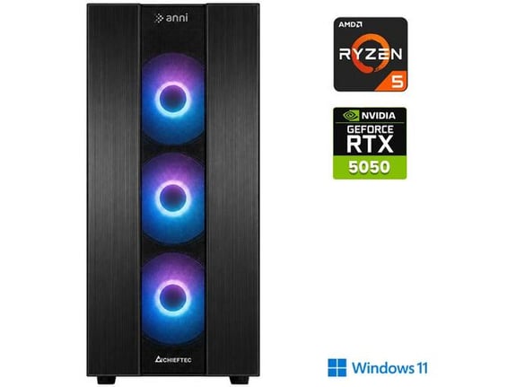 ANNI gaming namizni računalnik Gamer Optimal R5 9500F Ryzen 5 9500F/16GB/1TB SSD/Windows 11 Home/RTX 5050/črna