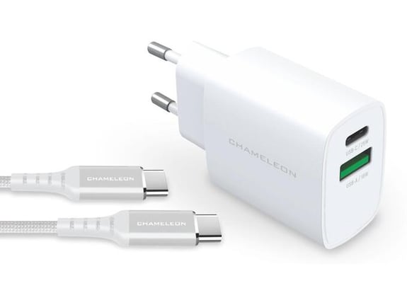 CHAMELEON polnilec P826-GAN325-EU, 25 W, PD 3.0, PPS, QC 3.0, GaN, USB-C, USB-A